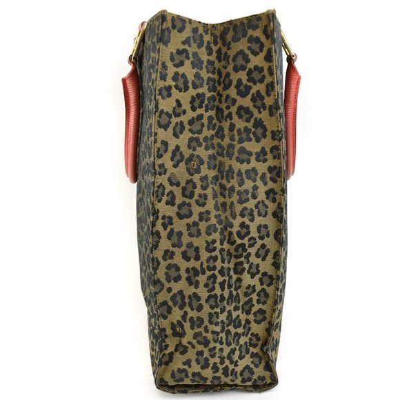 FENDI: Black/Brown, Leopard Print "FF" Logo & "Epi" Leather Tote Bag (wo) - Picture 3 of 12